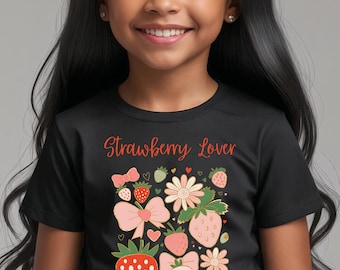 Camiseta infantil "Amante de las Fresas", linda camiseta de frutas, camiseta de verano para niños, regalo para pequeños amantes de la comida, ropa para bebés, "Me encantan las fresas"