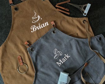 Custom Canvas Aprons, Personalized Work Apron for Baristas, Bartenders, Café Staff AB