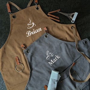 Personalized Canvas Aprons, Custom Embroidered for Baristas, Bartenders, Café Staff  AB