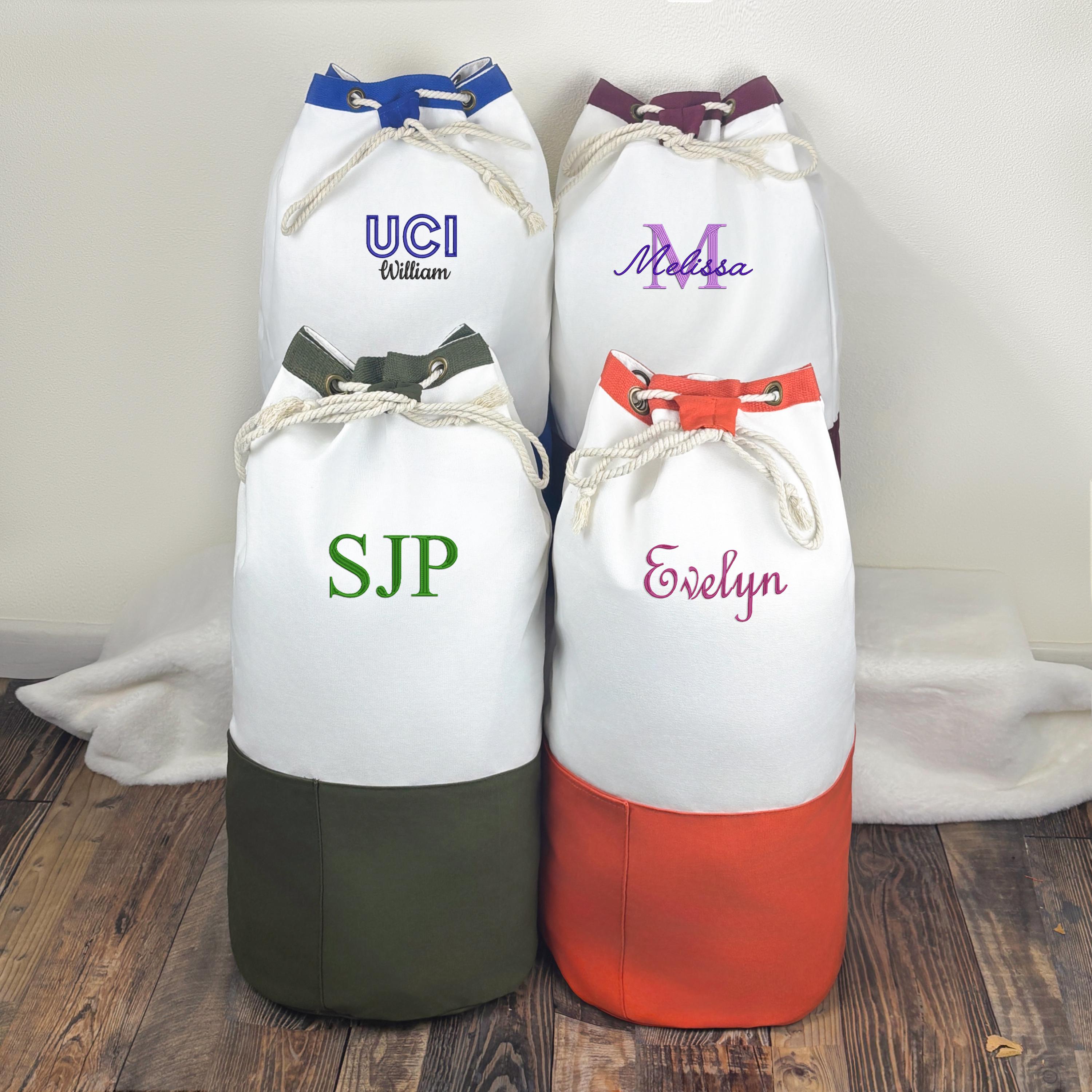 Graduation Gift – Personalized Laundry Bag – Monogrammed Heavy Duty Canvas Hamper Backpack – College Dorm Must-Have for Seniors