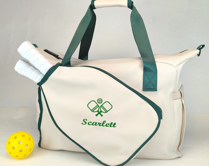 Embroidered Pickleball Tote Bag – Custom Name Sports Bag with Paddle Pocket, Perfect Gift for Pickleball Lovers and Athletes  AD
