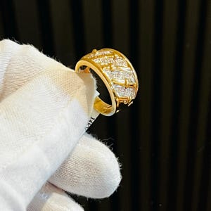 Thick Cigar Band Ring with Diamonds – 14k Yellow Gold, Bold and Elegant