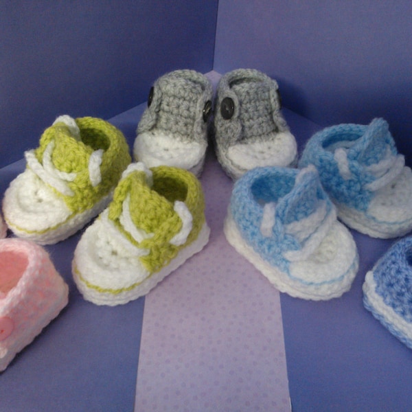 How to Crochet My Easy Converse Style Slippers patterns Newborn to UK size 4 half sizes included