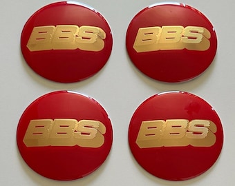 Juego de 4 pegatinas BBS rojas y doradas para el centro del cubo de la rueda de 80 mm (3,15 pulgadas)