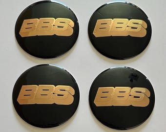 Juego de 4 pegatinas BBS negras y doradas para el centro del cubo de la rueda de 80 mm (3,15 pulgadas)