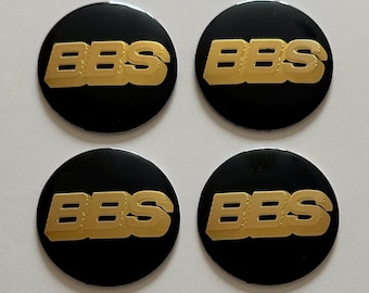 Juego de 4 pegatinas negras y doradas para el centro del buje de rueda BBS de 56 mm (2,20 pulgadas).