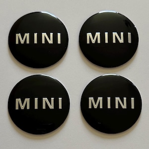 Set of 4 Black Mini Cooper 50mm (1.97 inch) Wheel Hub Center Stickers