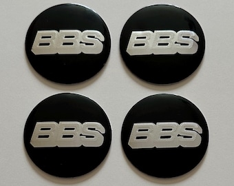 Juego de 4 pegatinas negras y plateadas para el centro del buje de la rueda BBS de 56 mm (2,20 pulgadas).