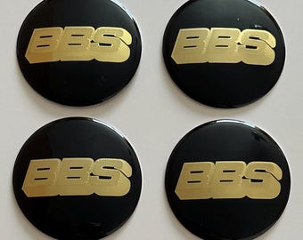 Juego de 4 pegatinas BBS negras y doradas para el centro del cubo de la rueda de 70 mm (2,75 pulgadas)