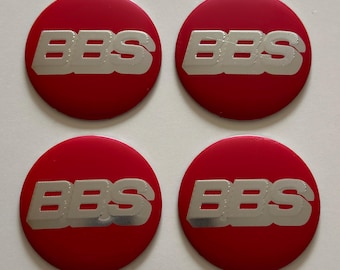 Juego de 4 pegatinas para el centro del cubo de la rueda BBS de 56 mm (2,20 pulgadas) en rojo y plateado