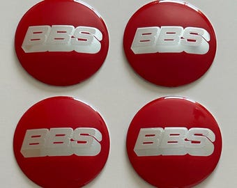 Set of 4 Red & Silver BBS 70mm (2.75 inch) Wheel Hub Center Stickers
