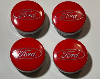 Set of 4 Red Ford 54mm (2.13 inch) Wheel Hub Center Caps