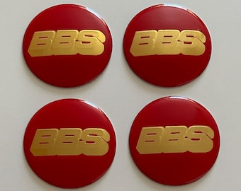 Juego de 4 pegatinas rojas y doradas para el centro del buje de rueda BBS de 65 mm (2,56 pulgadas).