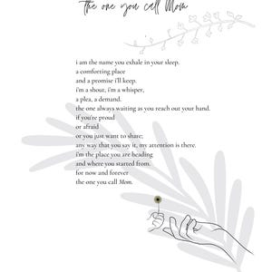Printable Poem The One You Call Mom Original Poem (Digital Download) / Poems on Motherhood / Gifts for Mom or Mom-to-be / Mother&#39;s Day