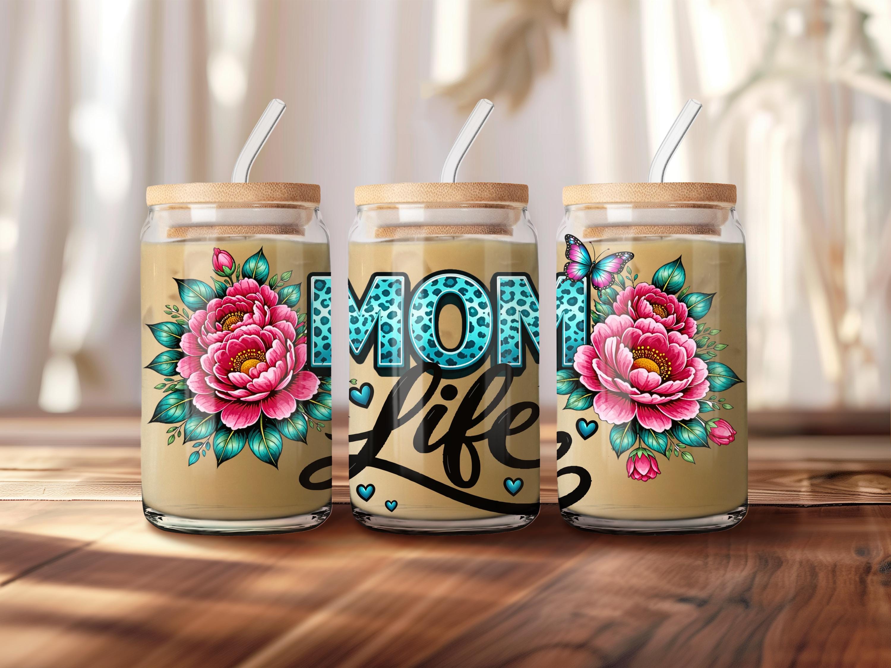 Mom Life Glass Can Wrap PNG, Floral 16oz Libbey Cup Sublimation File ...