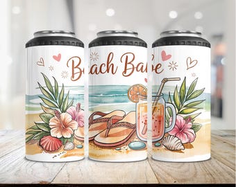 Beach Babe Can Cooler Wrap: Summer Sublimation Design (PNG Digital Download