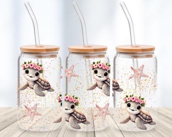 Turtles Libbey Glass Can Wrap PNG: Summer Tumbler Sublimation (Digital Download)