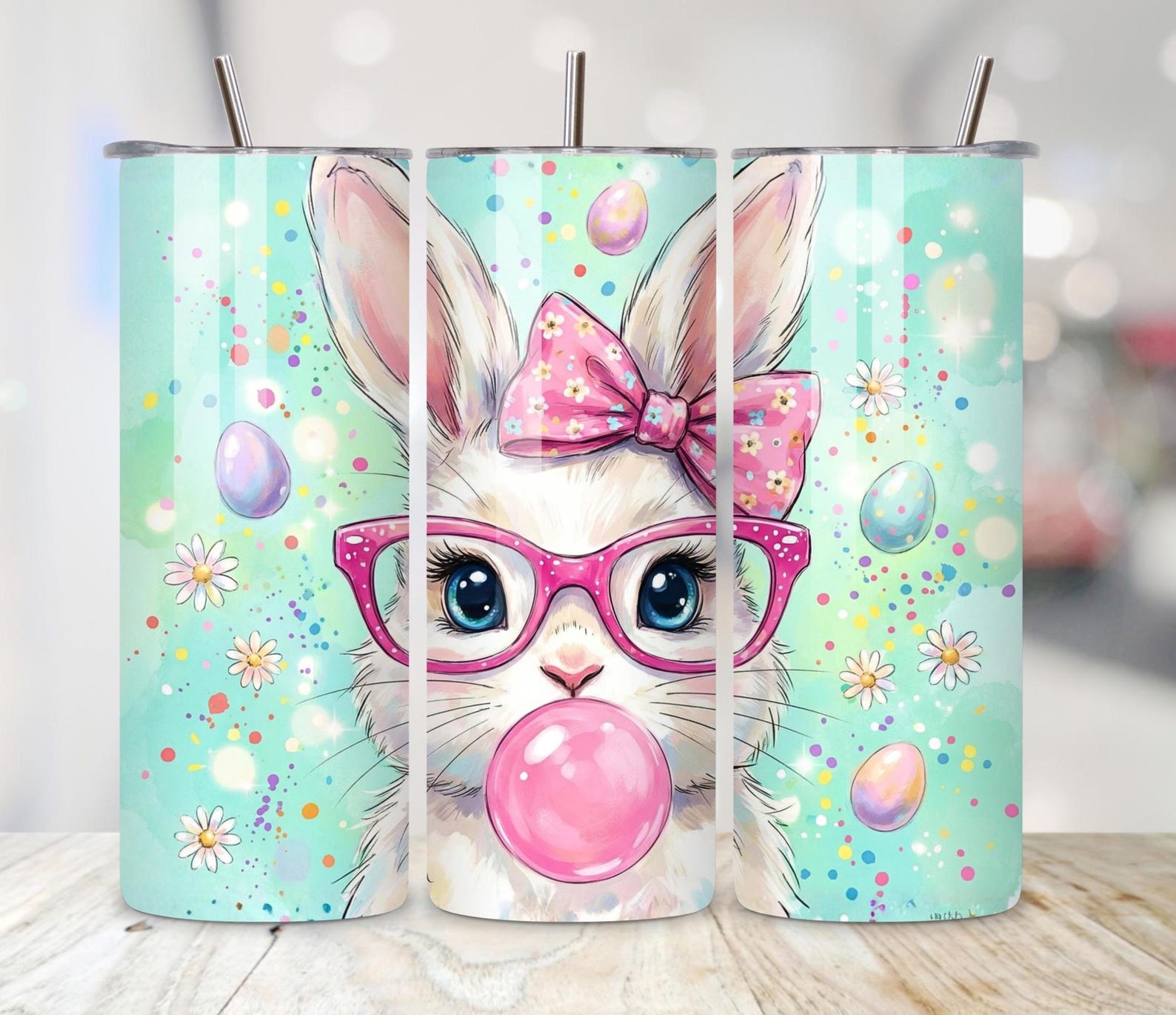 Easter Bunny Tumbler Wrap PNG, 20oz Skinny Sublimation Design, Pastel ...