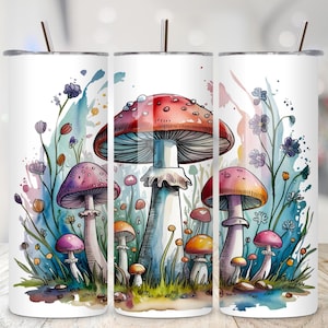Mushroom Tumbler Wrap PNG, 20oz Skinny Tumbler Sublimation Design, Mushroom Digital Download PNG, Mushroom Sublimation Tumbler Design