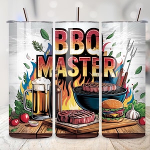 BBQ Master Tumbler Wrap PNG, 20oz Skinny Tumbler Design, Fathers Day Tumbler Wrap, BBQ Digital Download, Grilling Lover Png