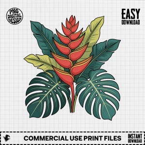 Tropical Heliconia Flower Clipart: Summer Beach Decor (PNG Digital Download