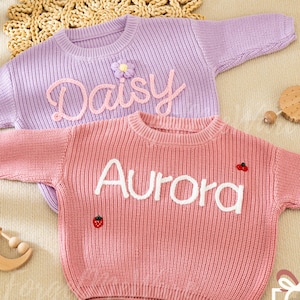 Custom Baby Sweater Personalized with Name, Embroidered Toddler Sweater, Knit Name Sweater, Baby Shower Gift, 1 st Birthday Gift for Kids
