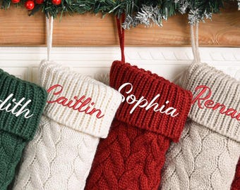 2025 Embroidered Christmas Stocking, Knitted Family Stocking, Personalized Xmas Stocking with Name, Christmas Family Gifts,Holiday Stockings