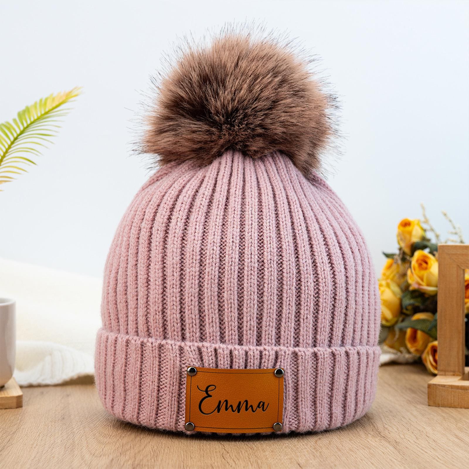 Bonnet familial personnalisé, bonnet à pompons personnalisé, bonnet classique pour adultes, bonnet personnalisé pour bébé, bonnet d'hiver avec nom, cadeau pour elle