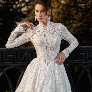 etsy long sleeve wedding dress A Line Long Sleeve Wedding Dress Chiffon Plunging V Neck Wedding Dress With Open Back, Long Train Minimalist Backless Wedding Dress SOPHIE