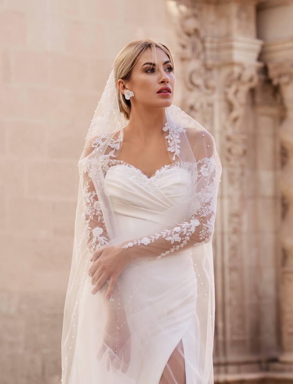 Long Sleeves Mermaid Chiffon Gown with Slit Jade