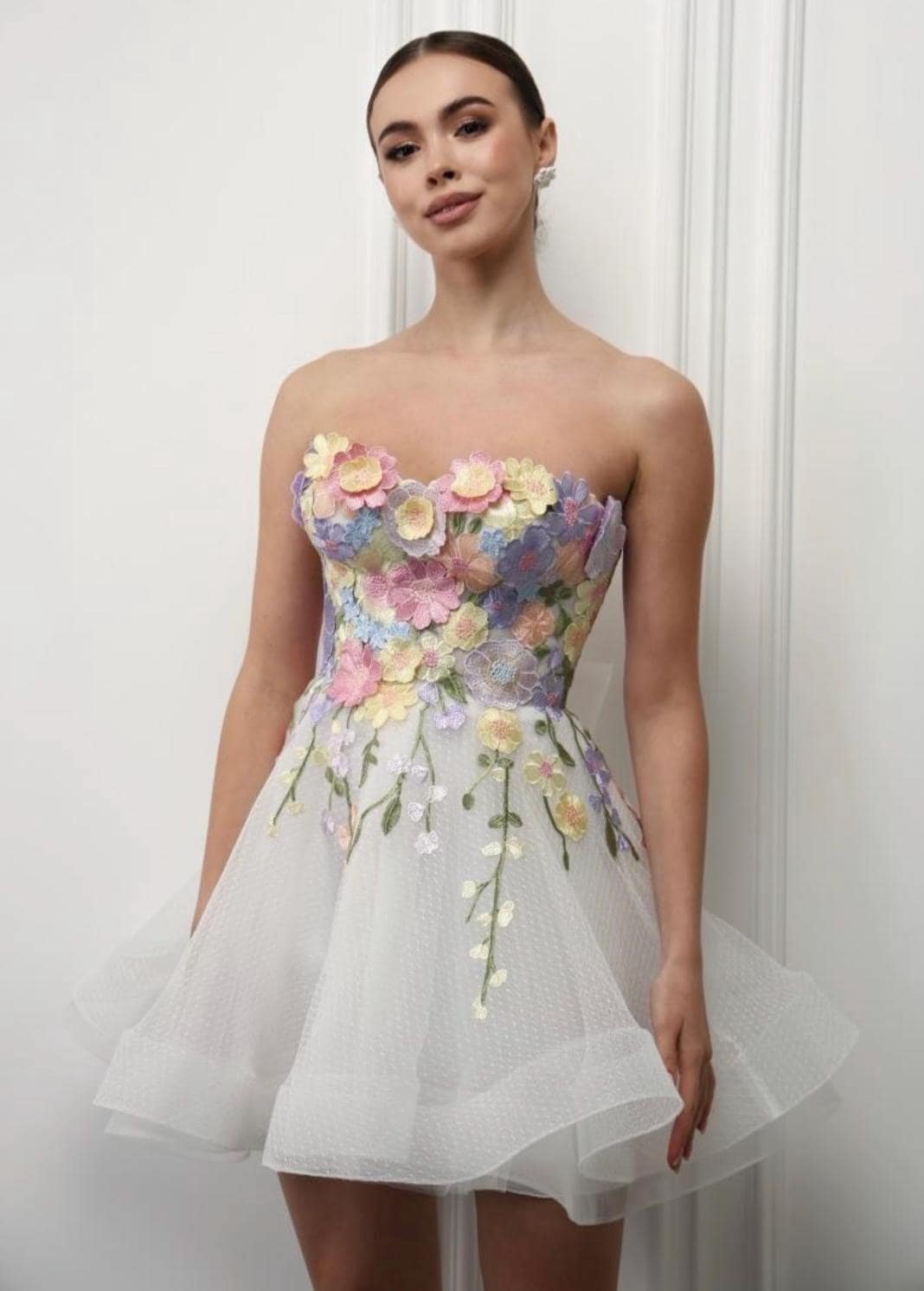 floral embroidered tea length dress Tea-length Ivory Floral dress, Glow-Up Customized / Ivory Floral