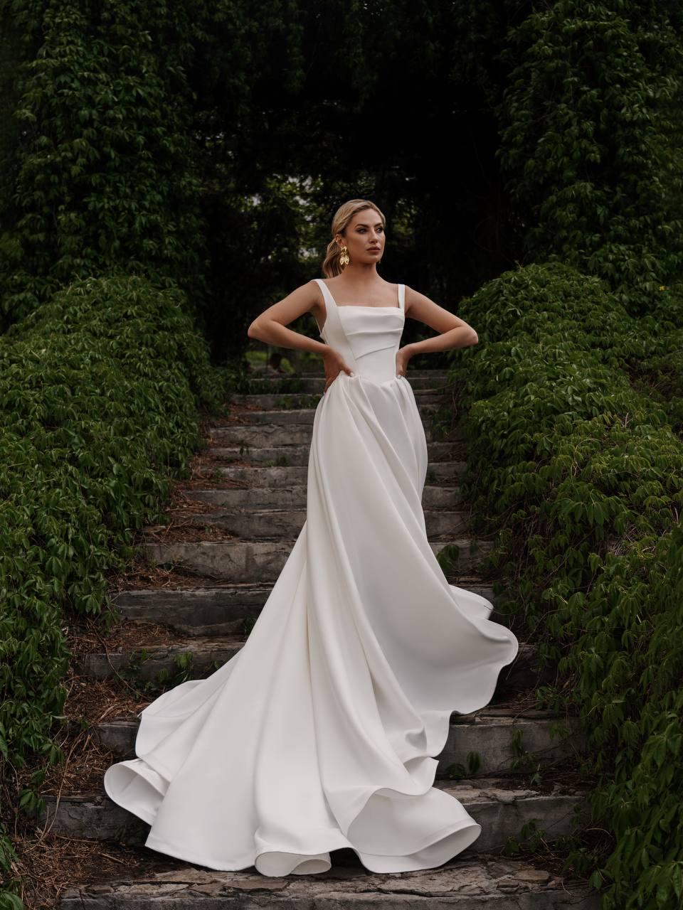 Satin A-Line Wedding Dress with Square Neckline, Corset Back, Ivory Bridal Gown Satin A-Line Wedding Dress with Square Neckline, Corset Back, Ivory Bridal Gown