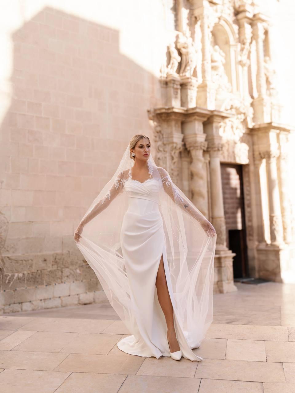 Long Sleeves Mermaid Chiffon Gown with Slit Wisteria main image 1