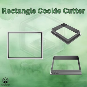 Może przedstawiać: Trzy srebrne prostokątne foremki do ciasteczek w różnych rozmiarach. Foremki do ciasteczek znajdują się na zielonym tle.