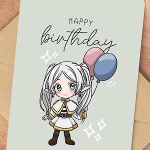Ballon d'anniversaire de Frieren | Salutation mignonne d'anime de Chibi, d'otaku ou d'amant de manga | Combinez ces autocollants en vinyle pour un cadeau parfait pour les amateurs d'anime.