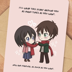 Personnalisée anniversaire de l'AM, anniversaire, voeux d'amour | Chibi mignon Eren et Mikasa, cadeau pour les amateurs de mangas Otaku | Incluez un autocollant en cadeau !