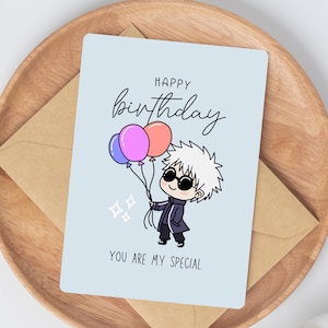 Carte d'anniversaire JJK Goj0 | Carte de voeux d'anniversaire chibi anime, cadeau pour amoureux de dessins animés, anniversaire de amoureux de mangas | Pour 3 articles achetés, 25 % de réduction sur tout le magasin !