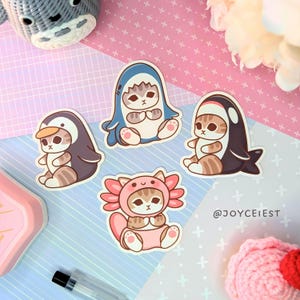 Stickers Requin Mofusand Chat | Baleine, axolotl, pingouin, animaux marins, journal, ordinateur portable, bouteille, agenda étanche, chaton japonais animé