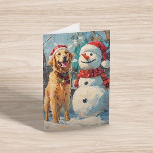 Nelson der Golden Retriever Hund mit Herrn Schneemann Weihnachtskarte - 13x18 Karte - 350 g / m²