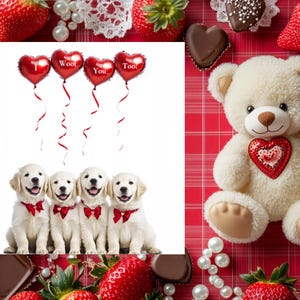 Nelson en vrienden "I WOOF YOU TOO!" Valentijnskaart Golden Retriever Puppies - kaart 7 x 5 - 350 g/m²