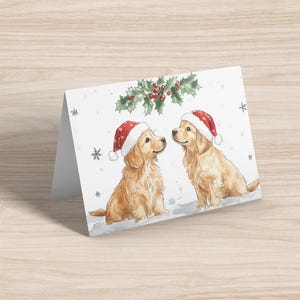 Nelson il cucciolo di Golden Retriever e amico sotto il vischio Regali di Natale, biglietto di Natale - biglietto 5x7 - 350 gsm