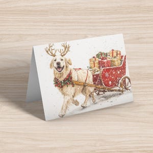 Nelson der Golden Retriever Hund Rentier ziehen Schlitten mit Geschenken Weihnachtskarte - 13x18 Karte - 350 g / m²