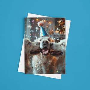 Nelson, il cane Golden Retriever, e i suoi amici festeggiano il suo compleanno! Biglietti di compleanno - A6 - 350 gsm