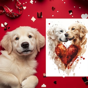 Nelson, o cão Golden Retriever com sua namorada Cartão de Dia dos Namorados - Cartão 7x5 - 350 gsm