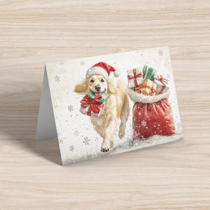 Nelson il cane Golden Retriever che ruba i regali di Natale, biglietto di Natale - biglietto 5x7 - 350 gsm