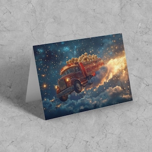 Carte de Noël Golden Retriever Dog Santa Bus avec chiots - Carte 5 x 7 - 350 g/m2