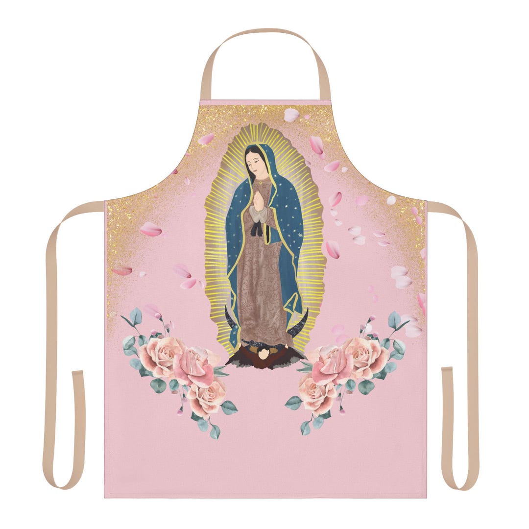 Religious Aprons Pink Apron Virgin of Guadalupe and Roses Religious Kitchen Cooking Wear ...