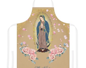 Our Lady of Guadalupe Apron | Religious Kitchen Apron, Floral Devotional Design
