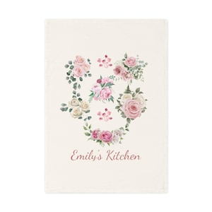 Rose Garden Cotton Tea Towel Customized Floral Kitchen Dish Cloth Home Decor Gift Farmhouse Hand Towel Vintage Rose Flower Dish Towel