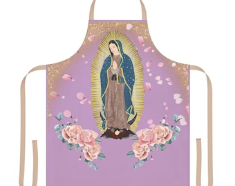 Virgin of Guadalupe Apron: Purple Roses, Catholic Kitchen Wear